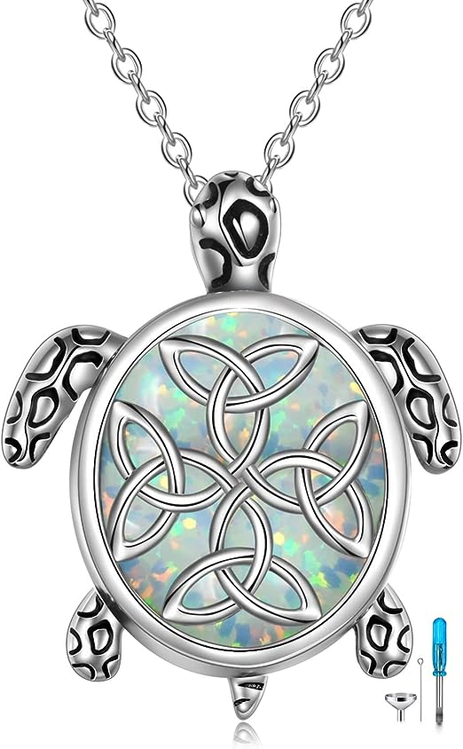 Urn Necklace for Ashes with Abalone Sterling Silver Sea Turtle/Owl/Dog/Lotus Flower/Butterfly Cremation Necklace Jewelry Gifts for Women Girls 18+2“